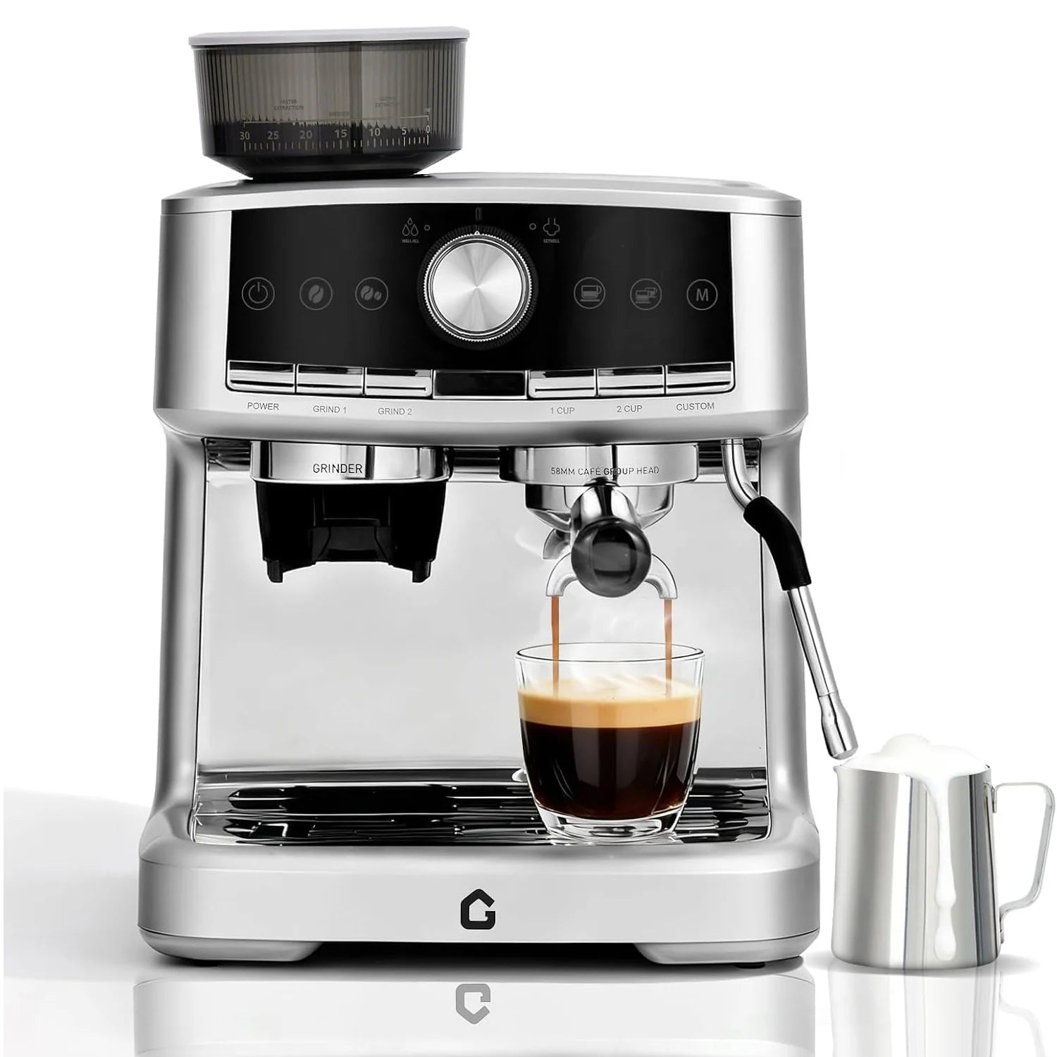 20 Bar Espresso Machine With Grinder Milk Frother 1.5L Coffee Maker 30 Grind Settings Automatic Steam Wand Home Barista