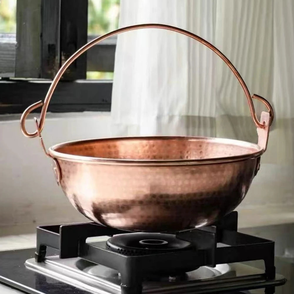 Vintage Copper Hanging Pot,Outdoor Camping Thickened Pot Cooking Utensil Simmering Pasta Stewing,Handcrafted Hammer Texture Pot