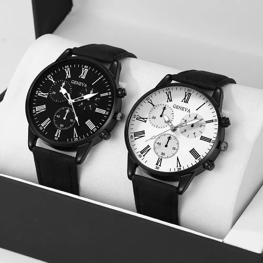 1/2PCS Set Couple Fashion Casual Leather Watches Ladies Simple Dial Quartz Wristwatches Dress Clock Montre Femme