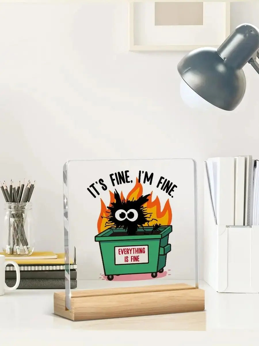 Dumpster Fire Desk Accessories, Funny Office Decor, It's Fine, I'm Fine, Everything Is Fine Inspirational Gifts for Women Men