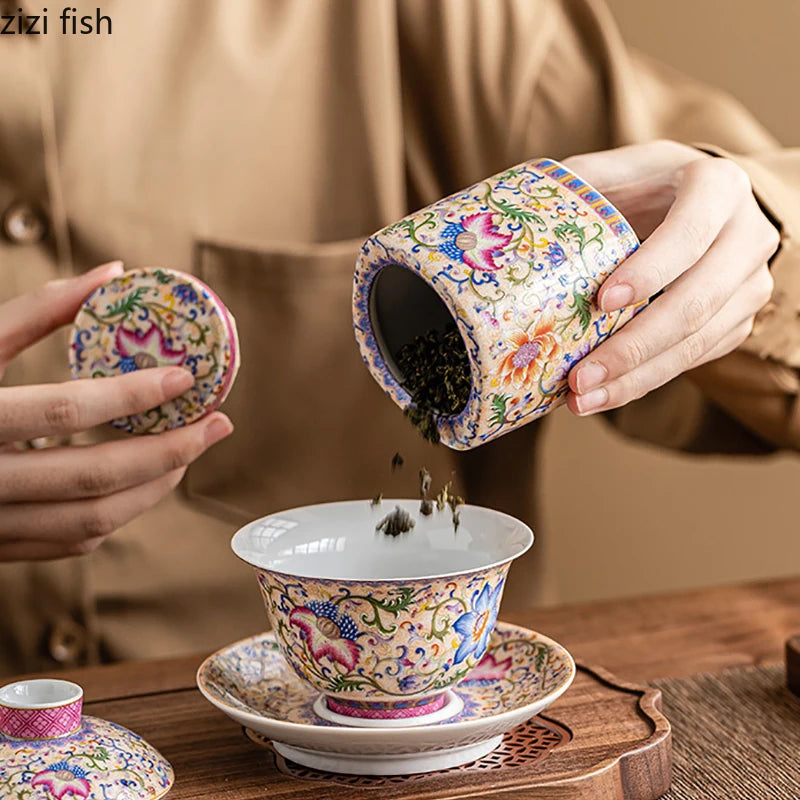 Enamel Ceramic Tea Jar Tea Box Sealed Moisture-proof Jar Teas Container Teas Storage Jar Candy Jars Creative Storage Jars
