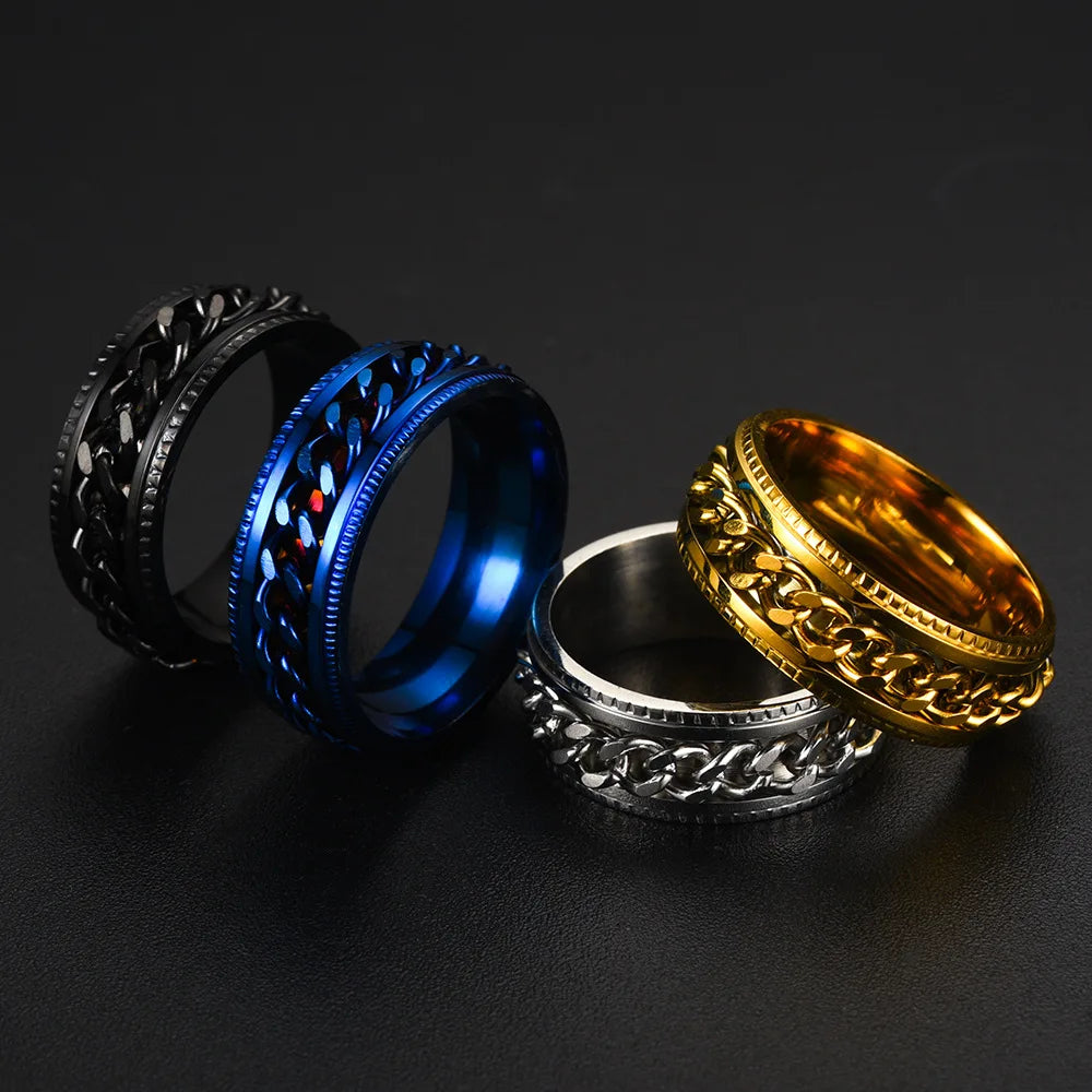 Cool Stainless Steel Rotatable Men 8MM Ring High Quality Spinner Chain Punk Women Never Fade Jewelry for Party Gift