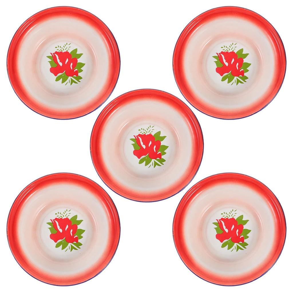 5Pcs Enamelware Bowls Vintage Pattern Multi-Use Soup Salad Mixing Bowl Set for Household Camping Enamel Food Bowl
