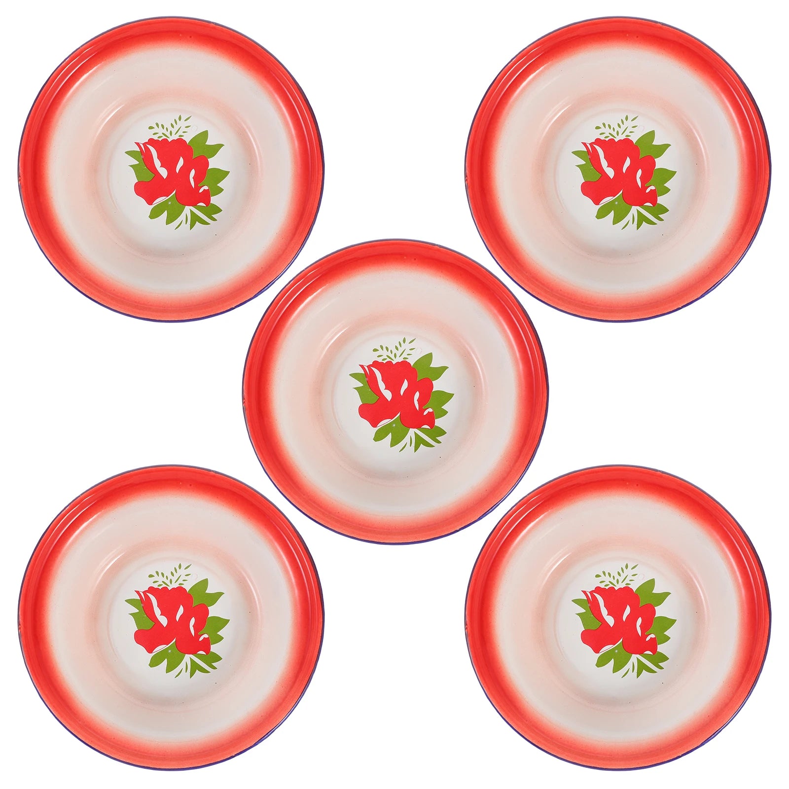 5Pcs Enamelware Bowls Vintage Pattern Multi-Use Soup Salad Mixing Bowl Set for Household Camping Enamel Food Bowl