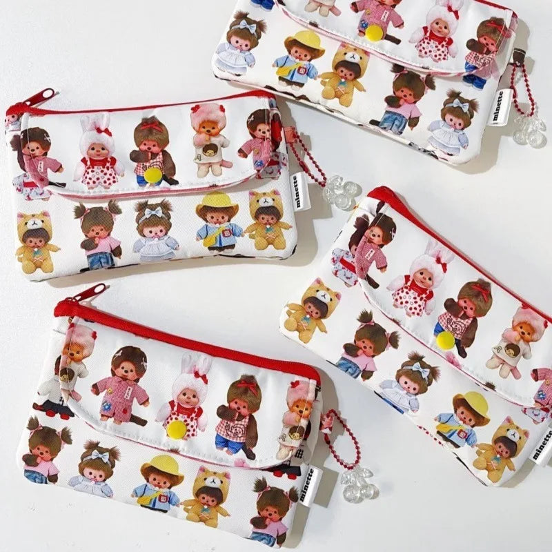 Hot Cartoon Monchhichi Series Cute Printed Pencil Case Multi Functional Exquisite Storage Bag Portable Glasses Case Gift