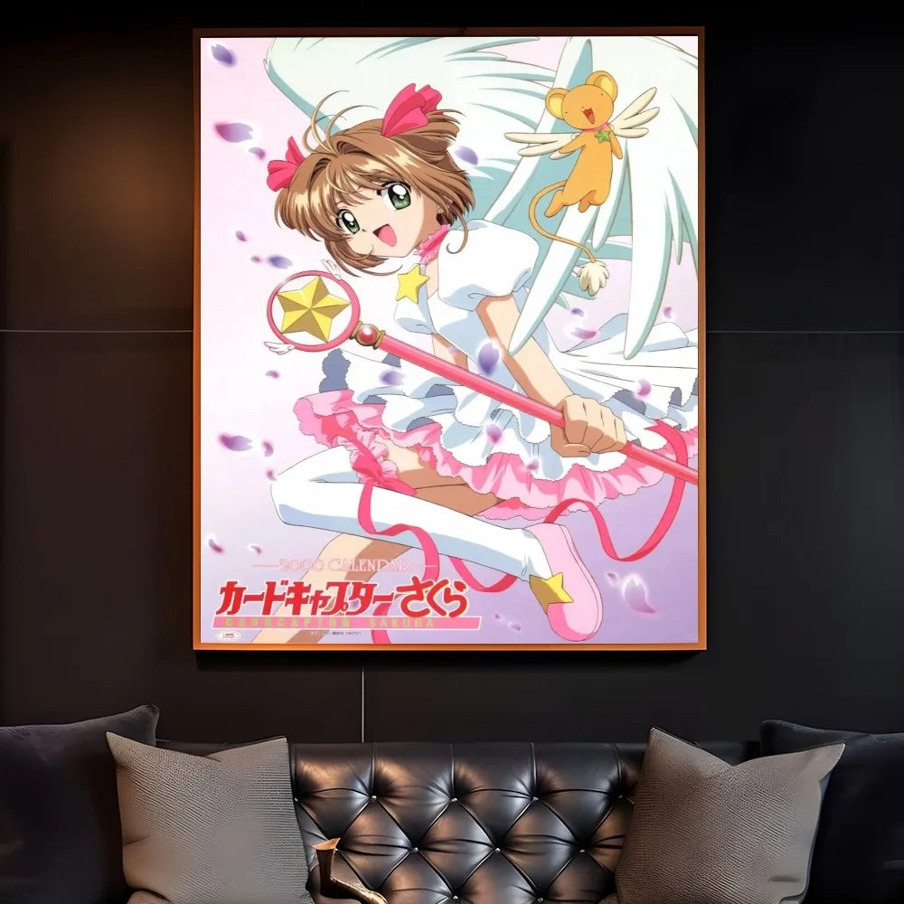 C-CardcaptorS S-Sakura Kawaii Pink Girl Poster Sticky Wall Art Printing Waterproof Home Living Bed Room Bar Aesthetic Decor