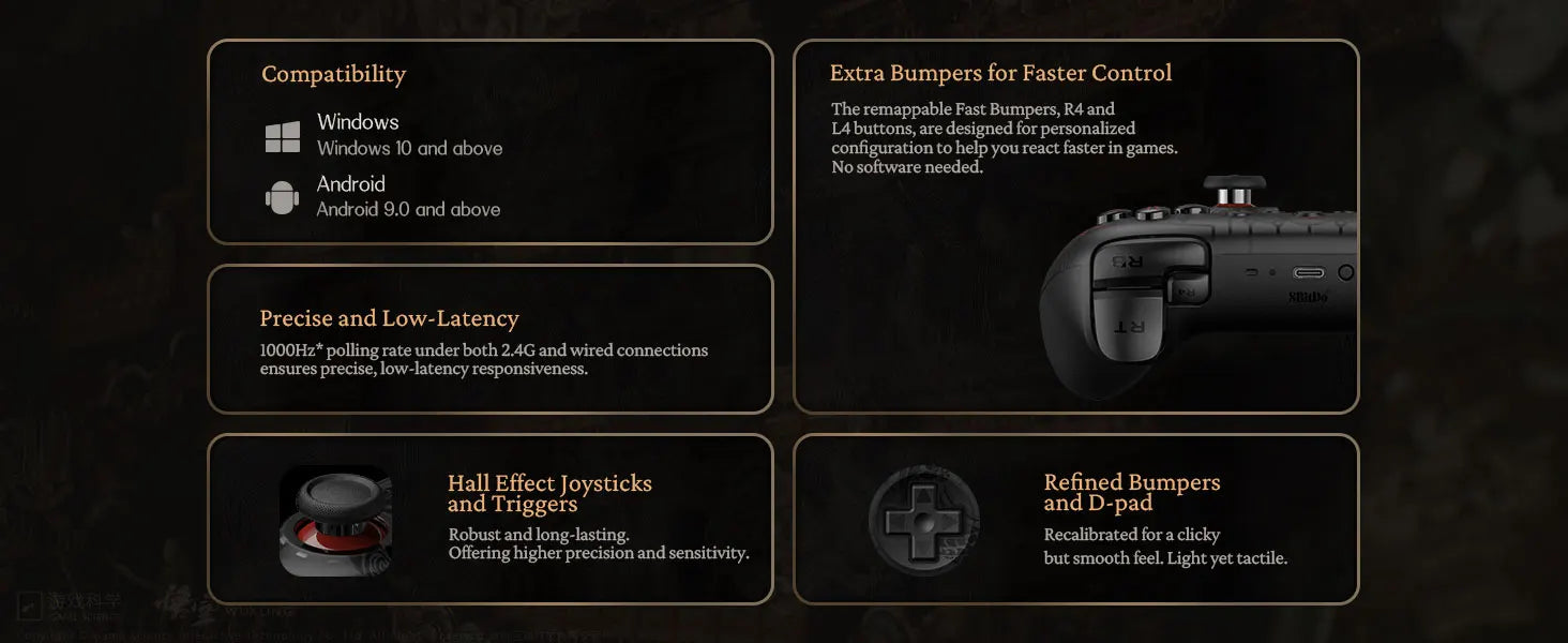 8BitDo Ultimate 2C Wireless Game Controller Wired Gamepad Black Myth WuKong with Hall Effect Joystick for Windows 10/11 Android