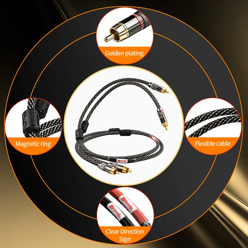 YYTCG HIFl stereo RCA Audio cable 6N OFC Male to Male 2RCA to 2RCA Audio Cable with Gold Plated connector PlugFor CD Amplifier