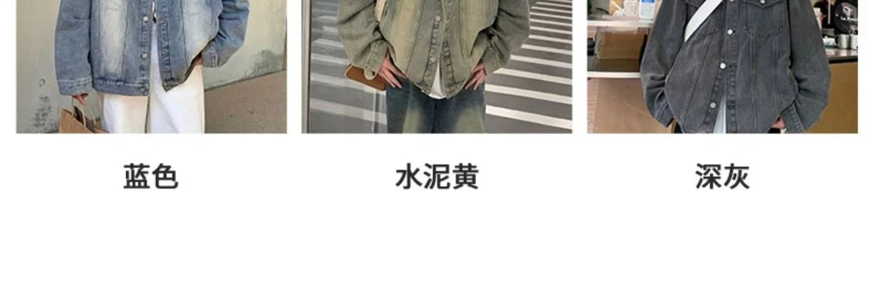 Denim Jackets for Men Baggy Vintage Personality Safari Style Trendy Urban Street Style Handsome Pockets Outwear American  Hombre
