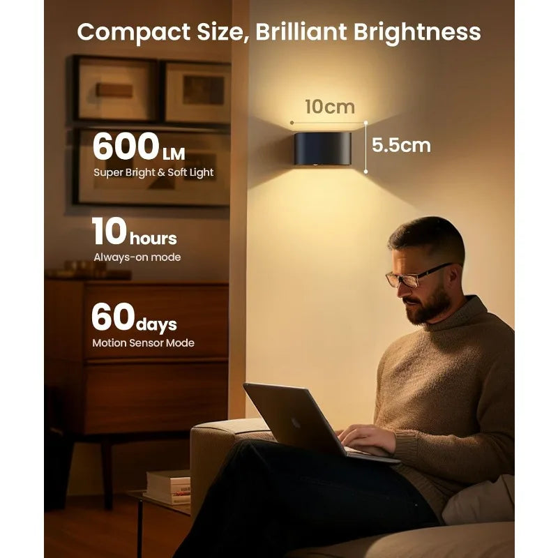 4 Pack Motion Sensor Wall Lamp with Remote Control 3 Colors Wireless Wall Light LEDBlack-