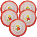 5 Pcs Red Floral Retro Enamel Disc Vintage Dinnerware Sets Enamelware Bowls Metal Plates Kitchen Storage Serving Tableware