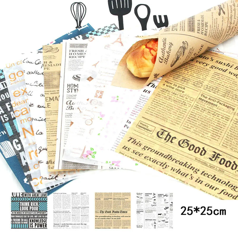 50Pcs/Lot Oil-Proof Wax Paper Food Grade Wrapping Paper for Sandwich Hamburger Fries Dessert Candy Bread Kitchen Baking Tools
