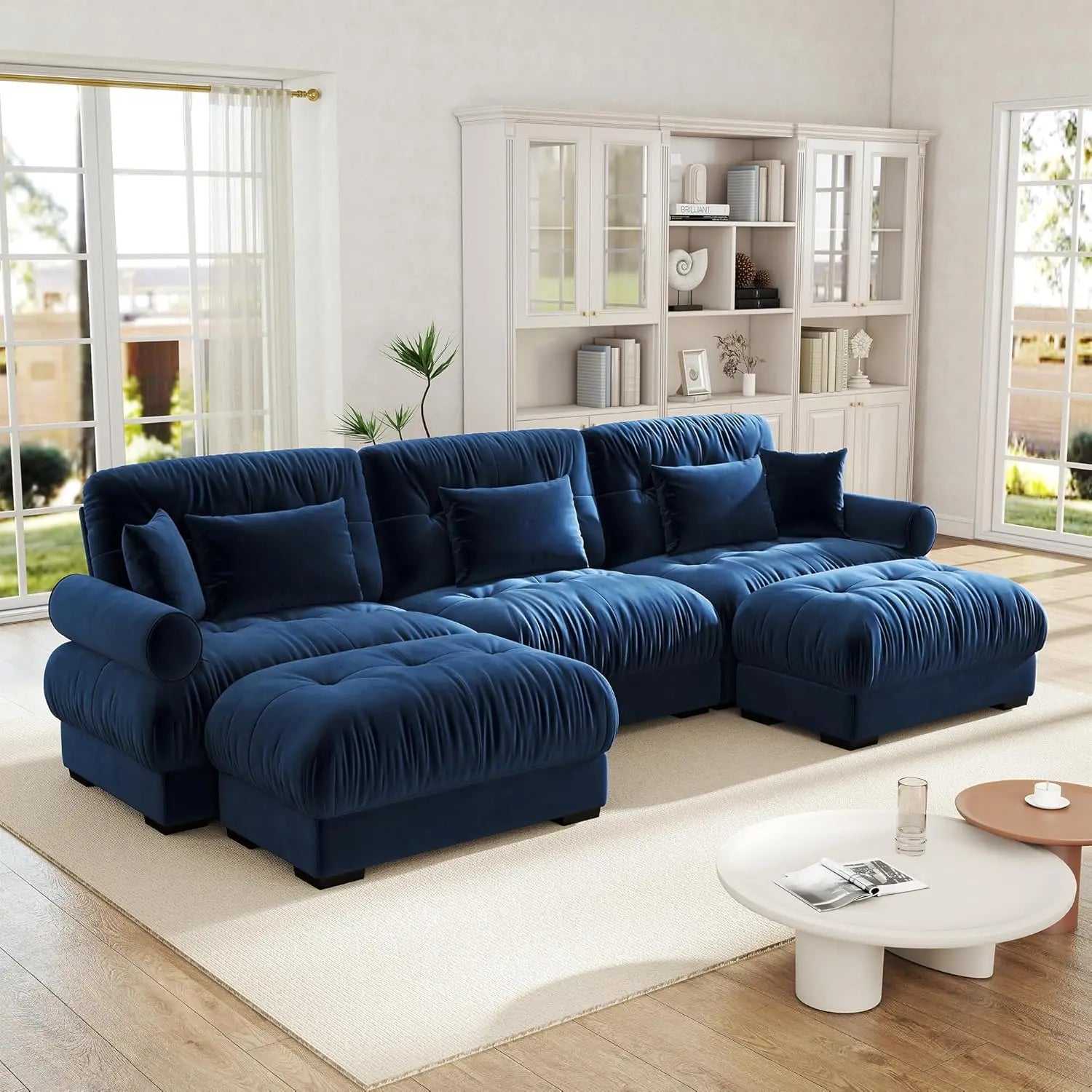 Velvet Modular Sectional Sofa 130" W Oversized U-Shaped Cloud Couch with 2 Ottomans Free Combined 3-Seater Comfort Customized