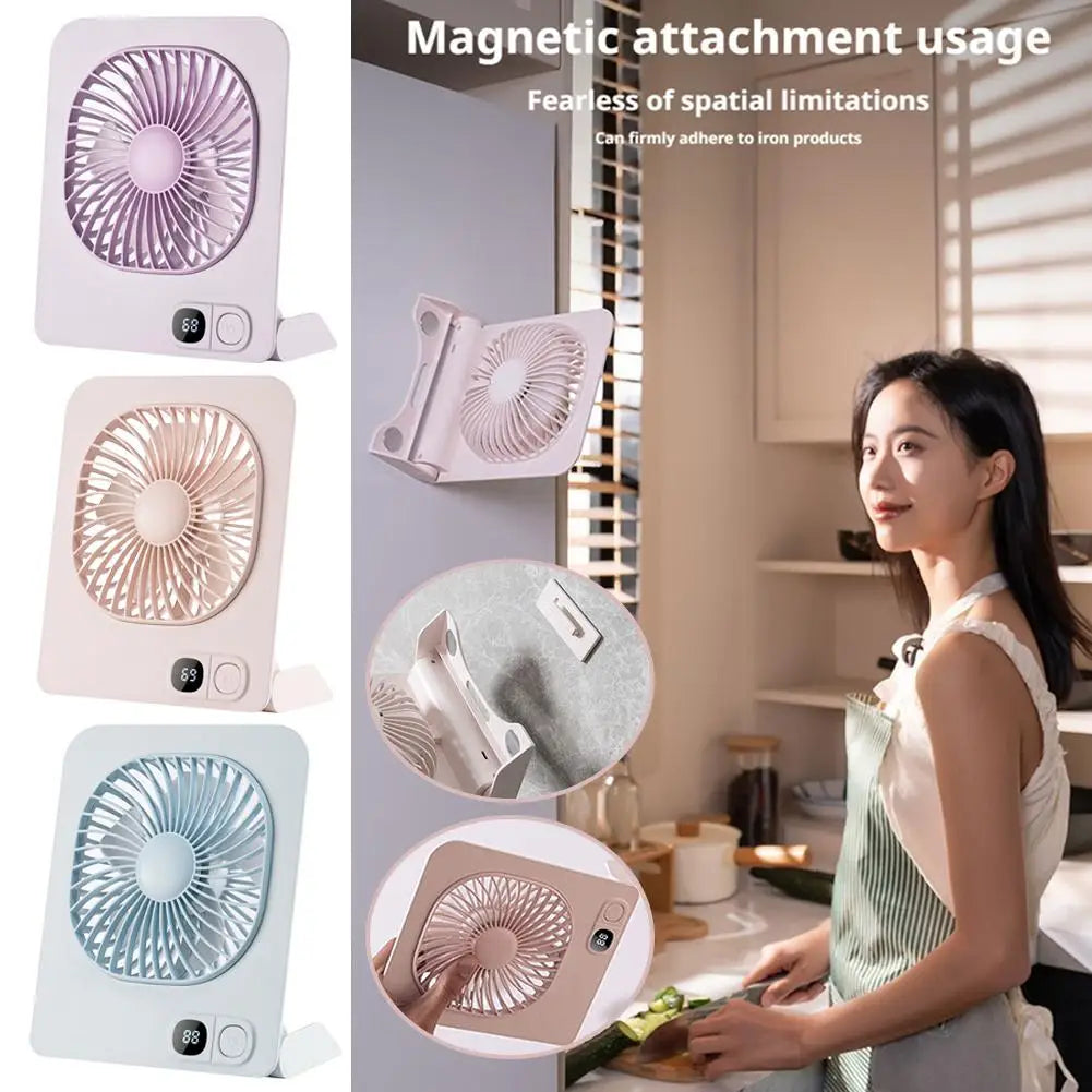 Portable Mini Desk Fan Table Power Display Ultra Quiet Hang Fan For Office Home USB Rechargeable Foldable Table Fan With 5 Gear