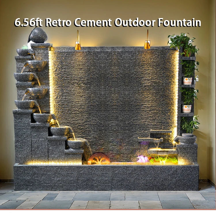2 Meters Outdoor Water Fountain Yard Garden Villa Decoration Large Fountain Waterfall Concrete Fountains Zen Water Flows