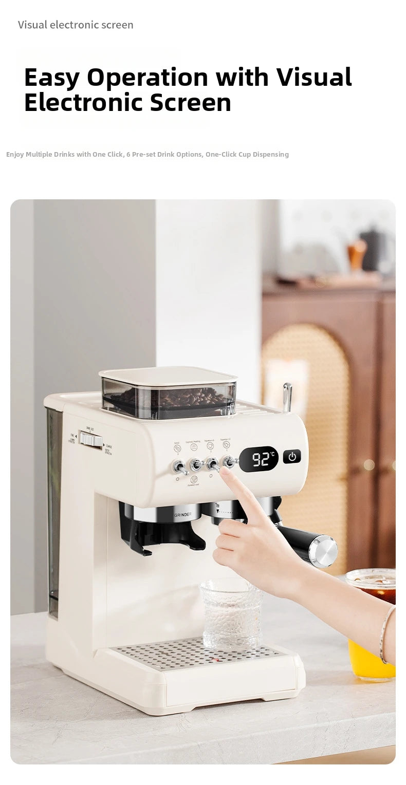 Semi-Automatic Espresso Machine – 20Bar Pressure with Built-in Grinder, Cold & Hot Brew Dual Extraction, Compact for Home Use