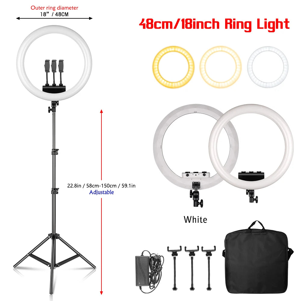 18 Inch Ring Light 480pcs led beads Dimmable 6500K LED Lamp With Tripod Studio Photo Lamp For Photography Makeup YouTube Live