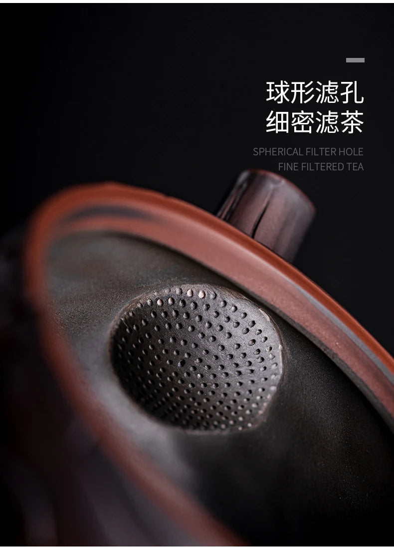 Suitable for collectionPurple Pottery Teapot Handmade Pile Carving Xianglong Pot Kung Fu Tea Set Purple Clay Pot Handmade