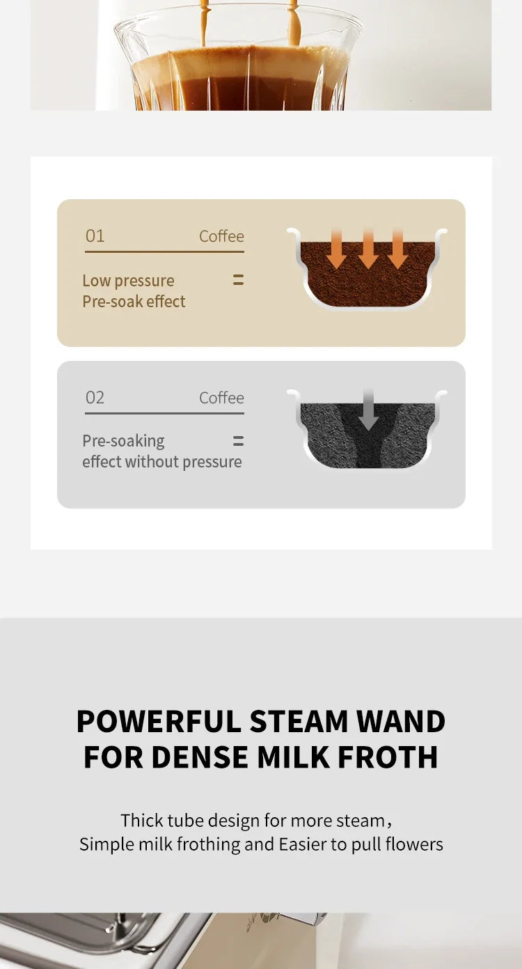 220V Italian Espresso Coffee Machine Stainless Steel Coffee Maker Semi-automatic Commercial Milk Frother Espresso Machine Office