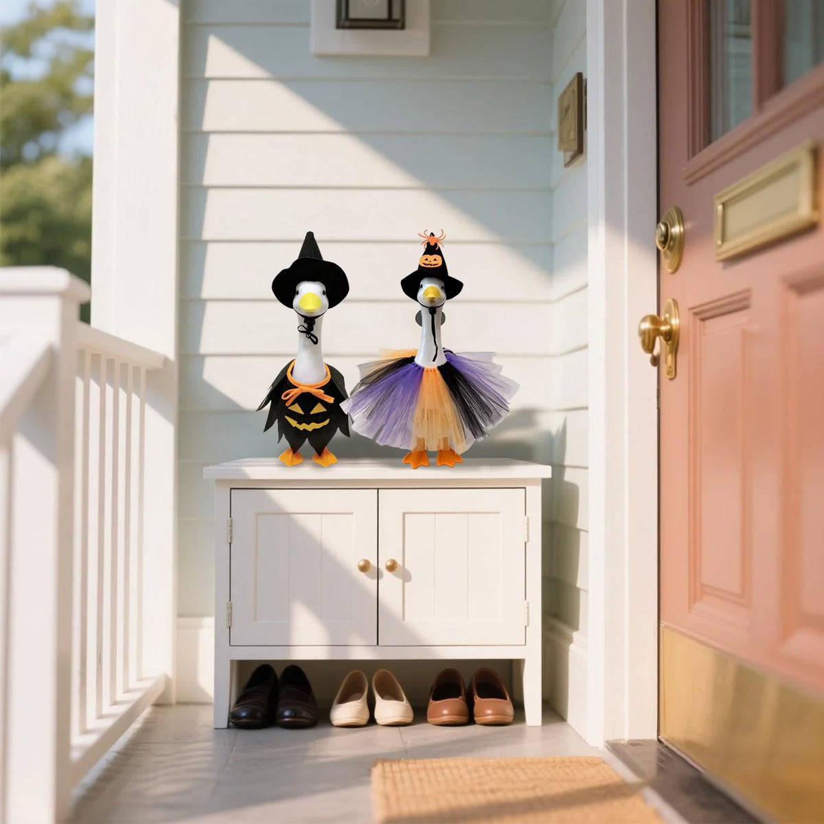23 Inch Halloween Porch Goose Outfits Witch Hat Skirt Cute Porch Goose Costume for Cement Goose Fall Outdoor Garden Yard Patio