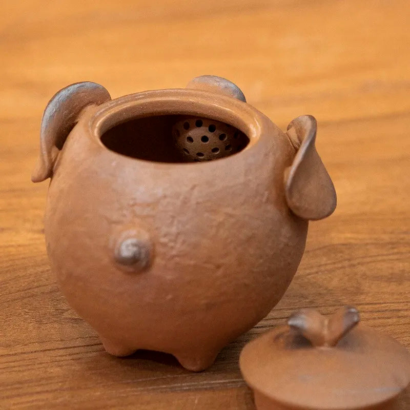 Old Rock Mud Rough Pottery Pig Shape Tea Pot Retro Teapot Tea Kettle Tea Ceremony Tea Making Single Pot Tea Ceremony