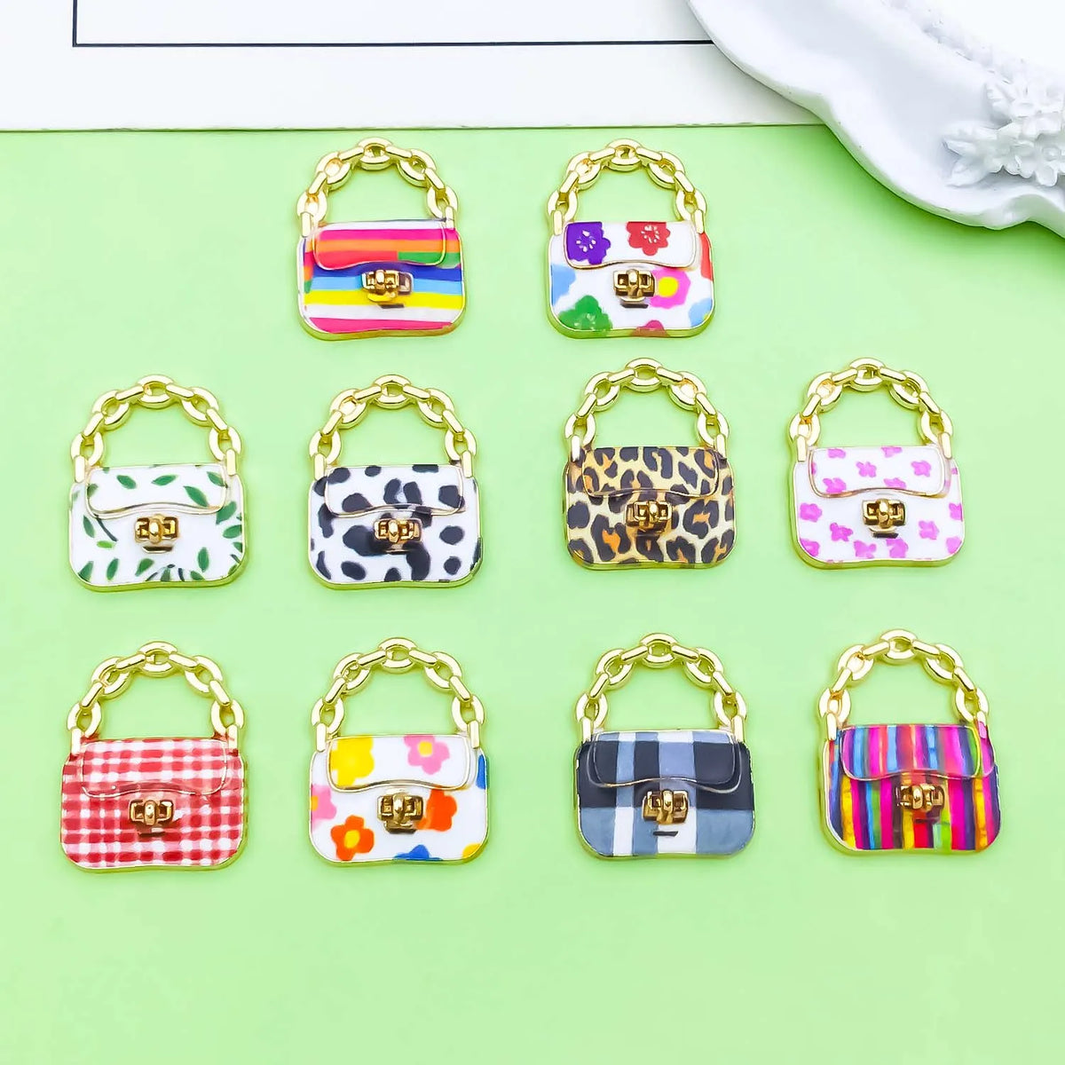 10pcs Colorful Fashion Women's Handbag Charms Alloy Pendants for DIY Bracelets Necklaces Earrings Jewelry Making Accessories
