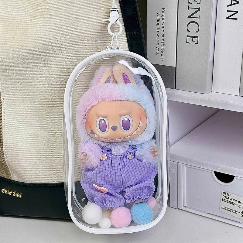 1 Labubu dust cover, PVC transparent portable storage bag for outdoor use, Labubu doll walking bag