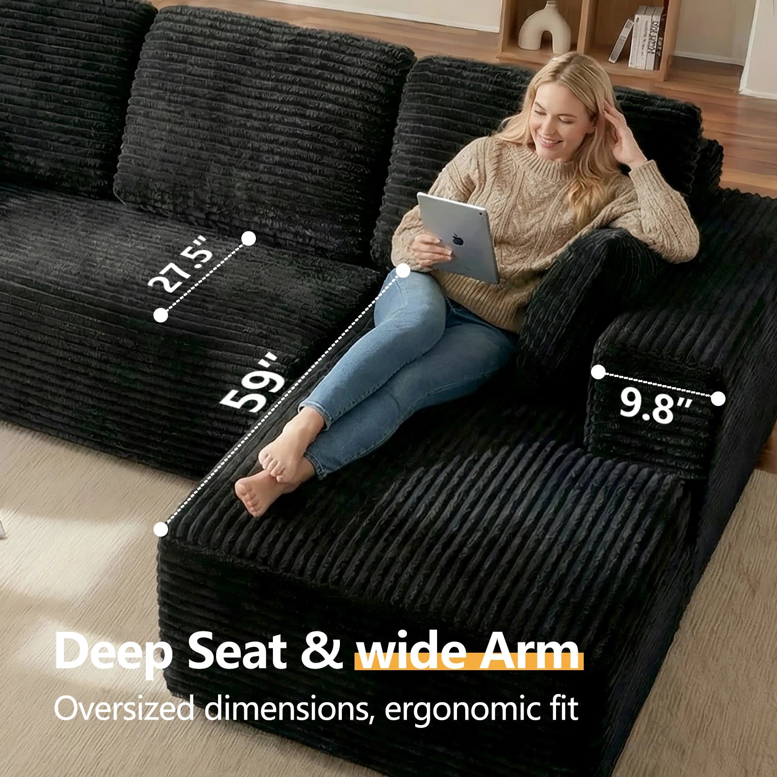 Oversized L Shaped Couch With Chaise, Minimalist Compressed Boneless Couch No Assembly Required, Modular Cloud Sectional Sofa Fo