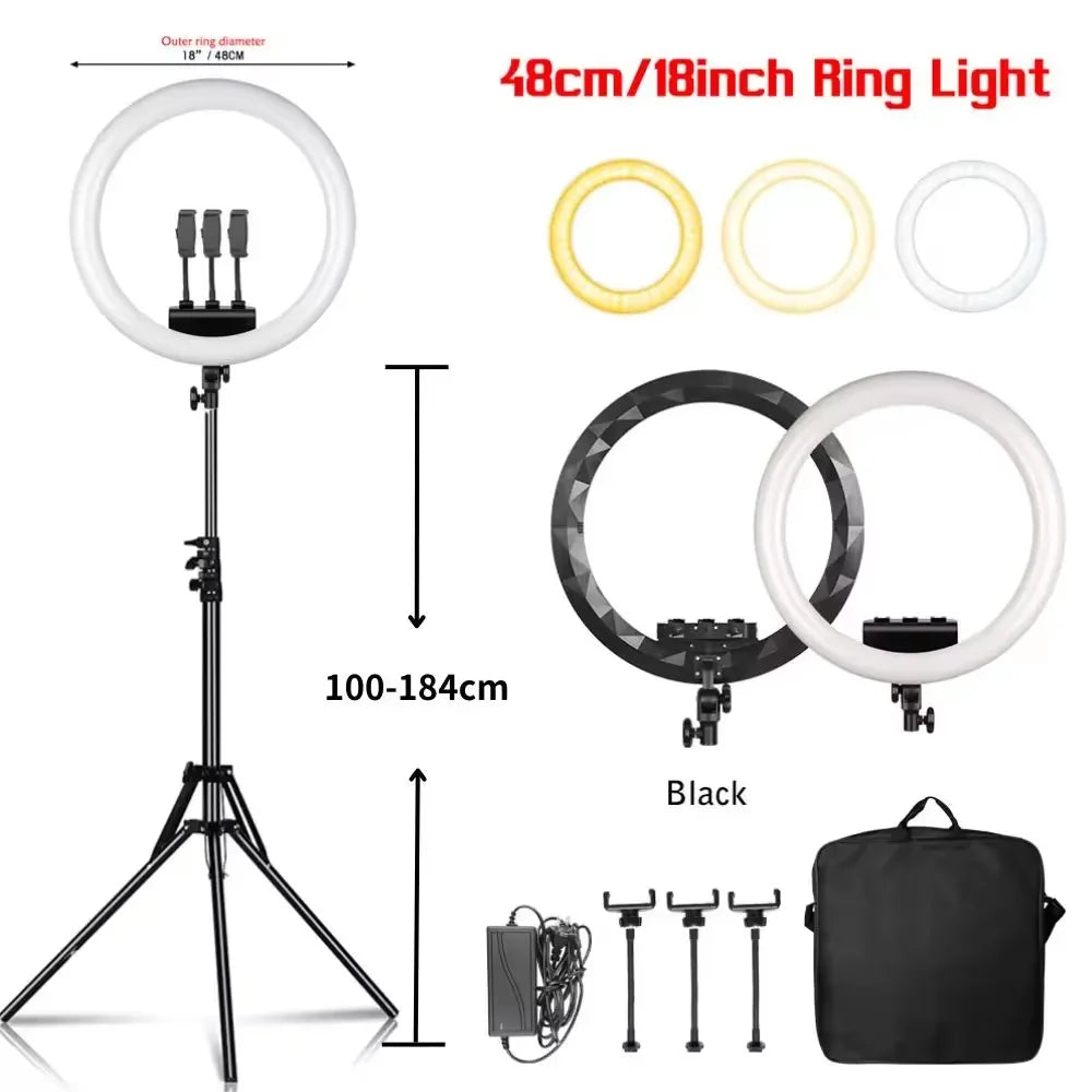 18 Inch Ring Light 480pcs led beads Dimmable 6500K LED Lamp With Tripod Studio Photo Lamp For Photography Makeup YouTube Live