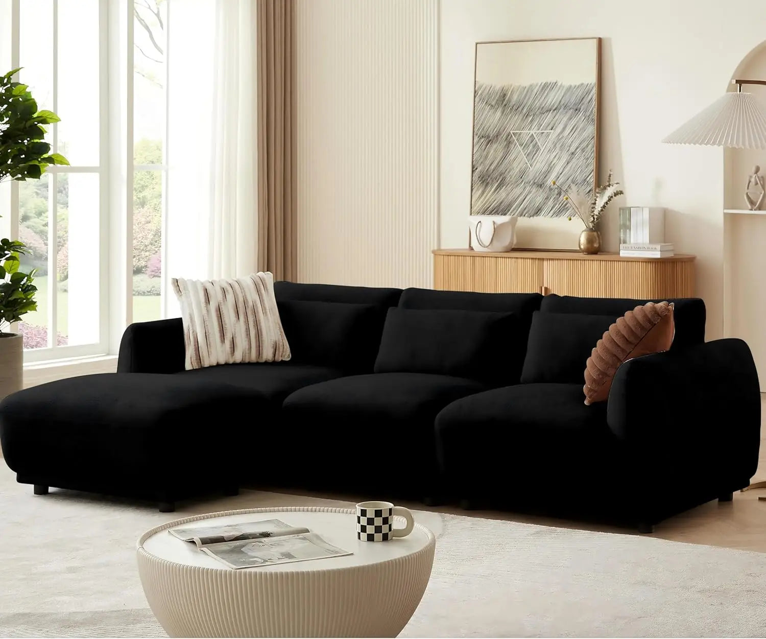 L Shaped Modular Sectional Couch Comfortable Convertible Cloud Sofa with Removable Ottoman Customized Small Living Room Couch