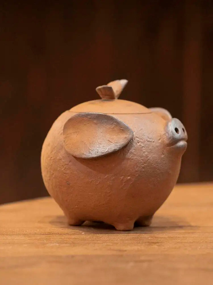 Old Rock Mud Rough Pottery Pig Shape Tea Pot Retro Teapot Tea Kettle Tea Ceremony Tea Making Single Pot Tea Ceremony