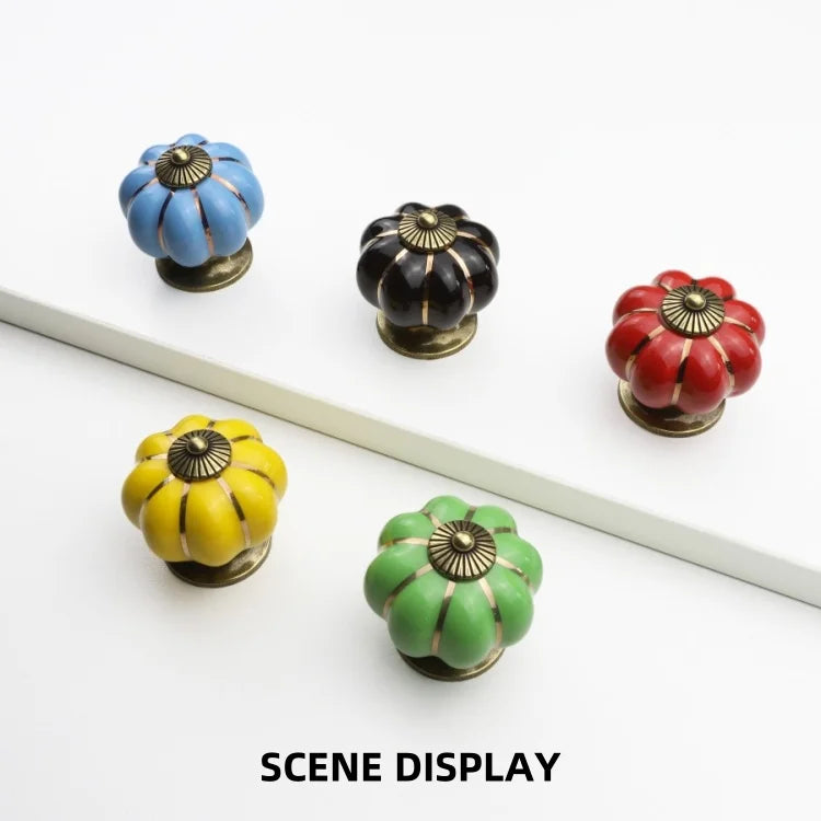 Vintage Ceramic Pumpkin Drawer Knobs Furniture Door Handles Kitchen Cabinet Pulls Closet Wardrobes Handles Accessories