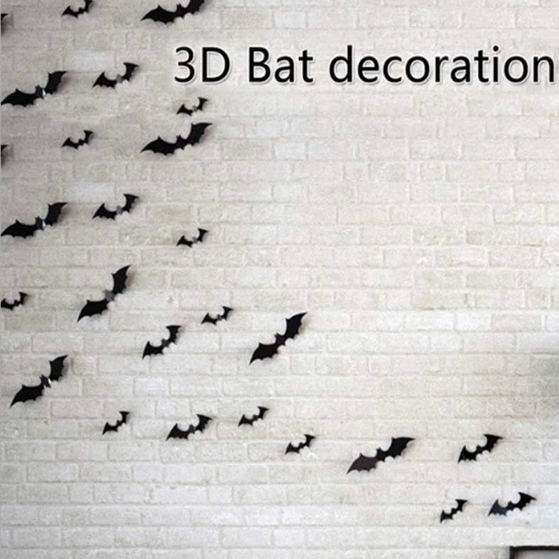3D Black PVC Bat Wall Stickers Halloween Decorations Scary Party Props DIY Home Bar Room Decoration for Spooky Halloween Night