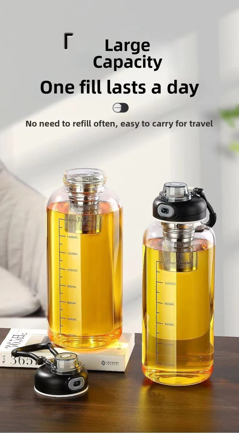 Tea Separation Glass Tea Cup Double Drinking with Handle Water Cup Large Capacity High Temperature Resistant Portable Kettle