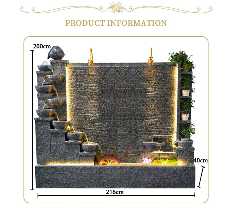 2 Meters Outdoor Water Fountain Yard Garden Villa Decoration Large Fountain Waterfall Concrete Fountains Zen Water Flows