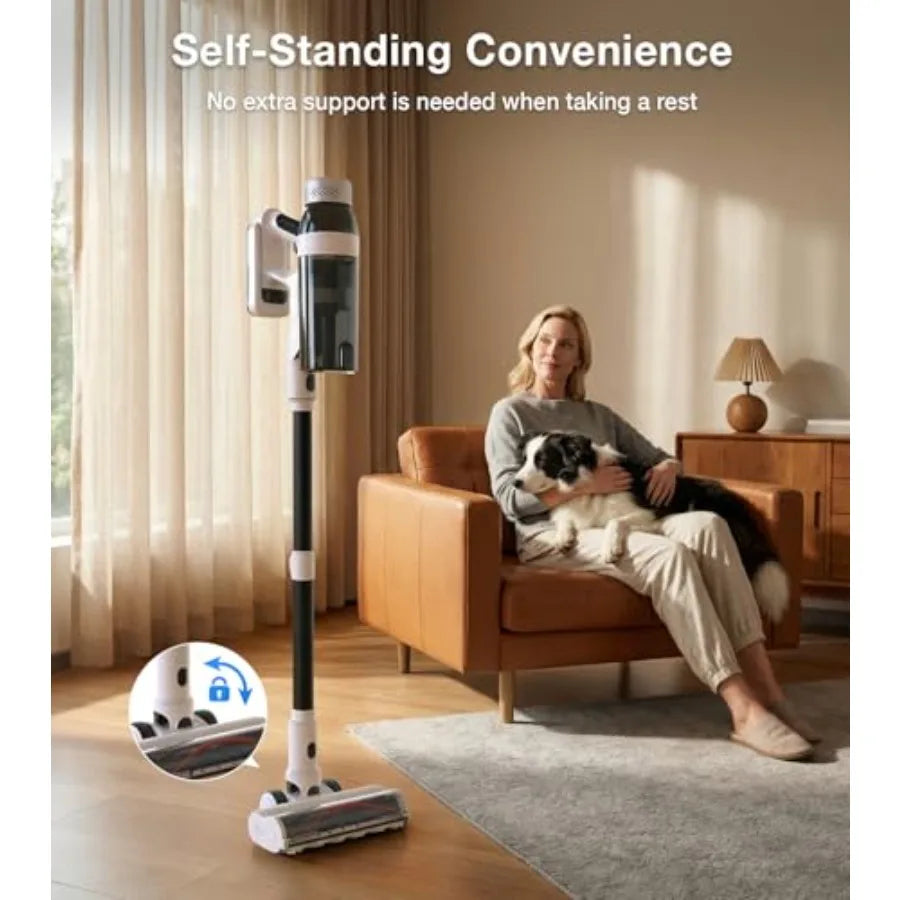 Cordless Vacuum Cleaner 55Mins for Home 15-in-1 Self-Standing Stick Vacuum with LED Light Anti-Tangle Wall Mount Charge Lightwe