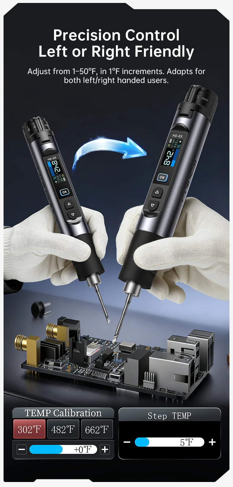 FINIRSI HS03 Cordless Soldering Iron, 100-450°C Replaceable Battery Continuous Soldering Wired/Wireless Modes Compatible T210