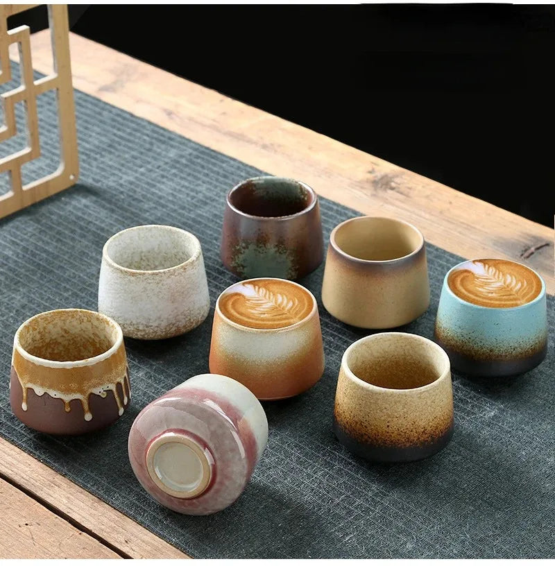 Vintage Japanese Raku Pottery Tea Cup Handcrafted Coarse Ceramic Kung Fu Cup Kiln Glaze Unique Design for Home Use