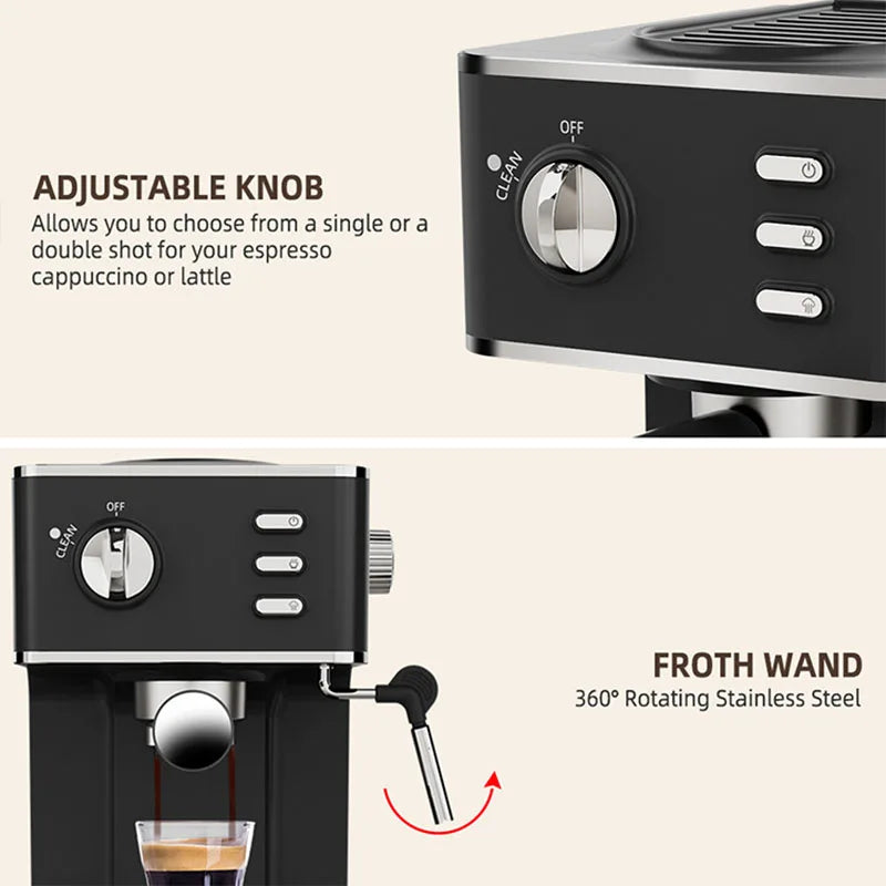 Home Semi-automatic Espresso Machine Small Coffee Machine With Knob Control Milk Frother Electric Coffee For Office