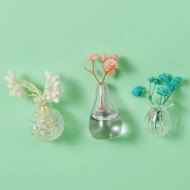 Mini Glass Vase Fridge Magnet DIY Porcelain Vase Flowers Refrigerator Message Sticker Plant Magnet Green Gift Kitchen