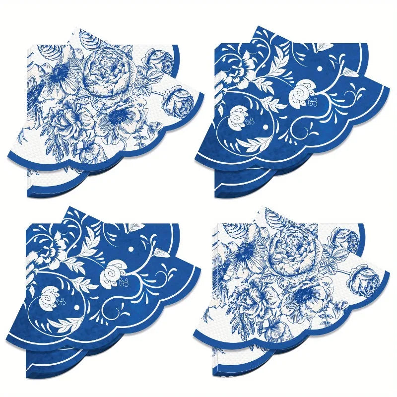 Vintage Blue Flowers Paper Napkins Wedding Disposable Tableware Serviettes Tissues Baby Birthday Party Dinner Table Decor