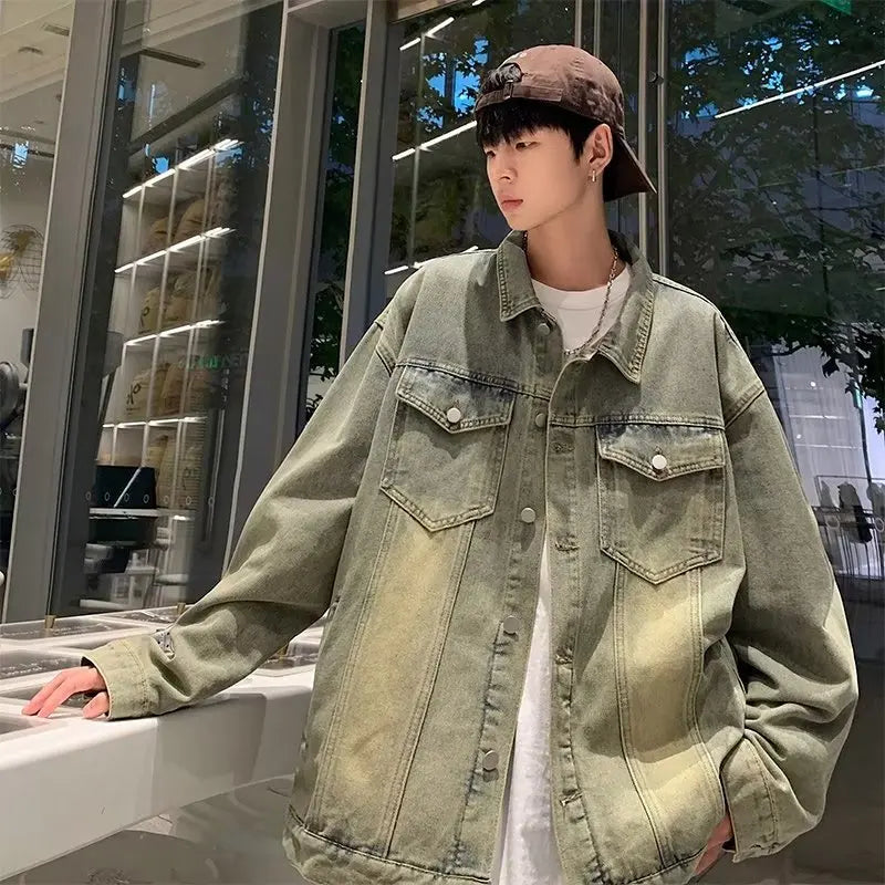 Denim Jackets for Men Baggy Vintage Personality Safari Style Trendy Urban Street Style Handsome Pockets Outwear American  Hombre