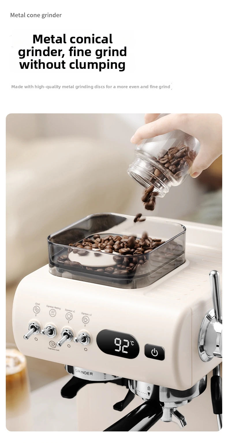 Semi-Automatic Espresso Machine – 20Bar Pressure with Built-in Grinder, Cold & Hot Brew Dual Extraction, Compact for Home Use