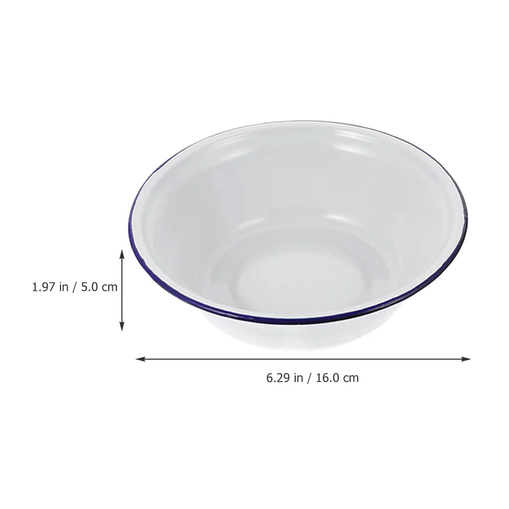 1pcs Enamel Bowl Vintage Style With Lid Soup Storage Basin Heavy Duty Kitchen Enamelware Mixing Salad Dough Retro Home accessory
