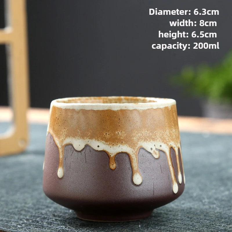 Vintage Japanese Raku Pottery Tea Cup Handcrafted Coarse Ceramic Kung Fu Cup Kiln Glaze Unique Design for Home Use