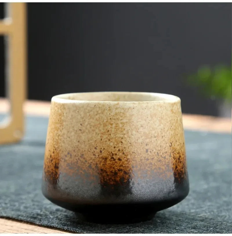 Vintage Japanese Raku Pottery Tea Cup Handcrafted Coarse Ceramic Kung Fu Cup Kiln Glaze Unique Design for Home Use