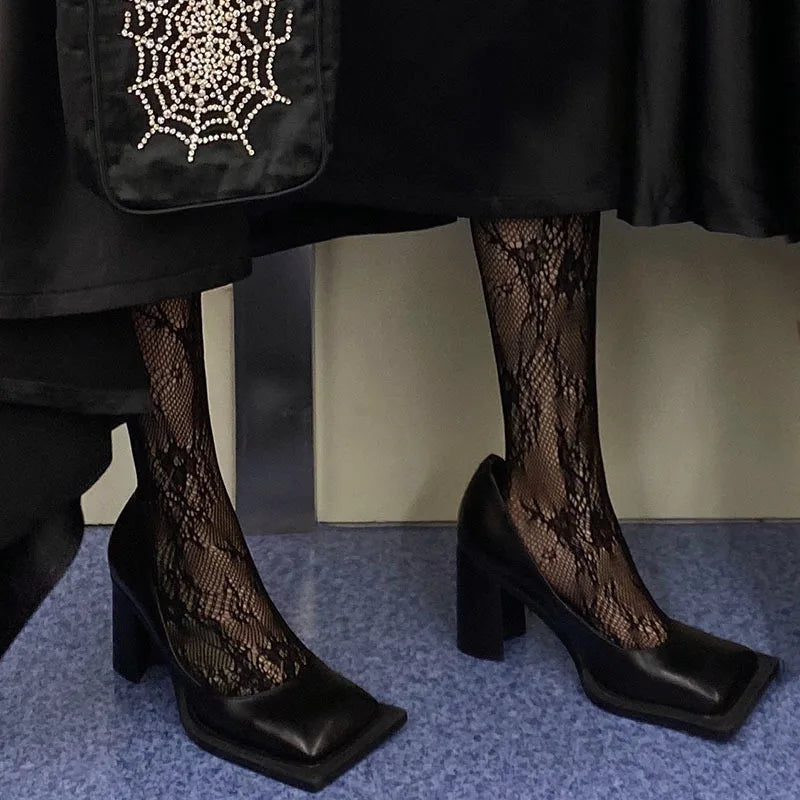Retro Black Thick Heel Pumps Women Fashion Square Toe Shallow Designer Shoes Elegant Cozy Commuter Office Shoes Zapatos De Mujer
