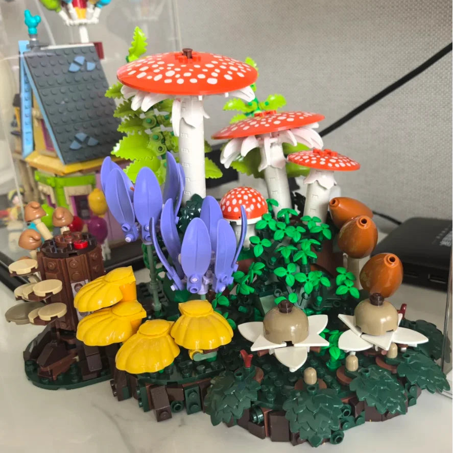 2026 Hot Toys 806pcs Botanical Collection Woodland Mushrooms Building Block Puzzle Model Toy For Ornament Birthday Gifts