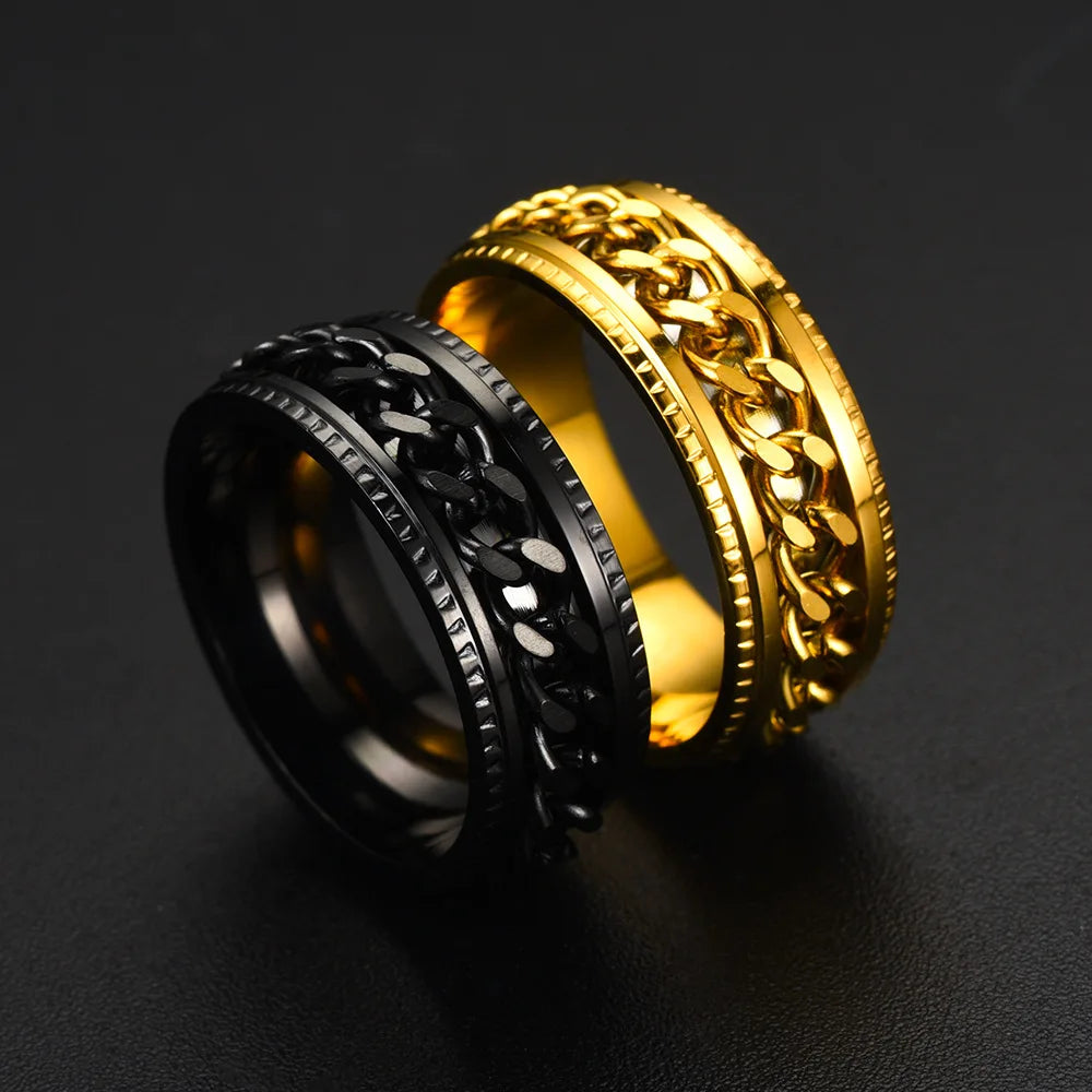 Cool Stainless Steel Rotatable Men 8MM Ring High Quality Spinner Chain Punk Women Never Fade Jewelry for Party Gift