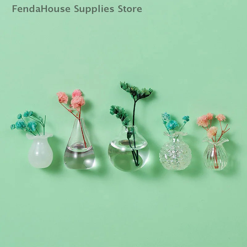 Mini Glass Vase Fridge Magnet DIY Porcelain Vase Flowers Refrigerator Message Sticker Plant Magnet Green Gift Kitchen